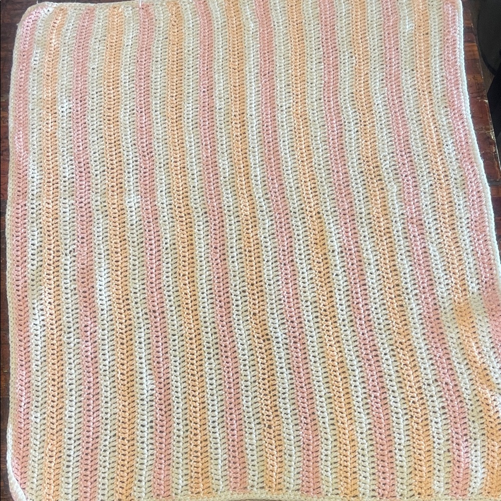 Pink and Cream Striped Crochet Blanket
